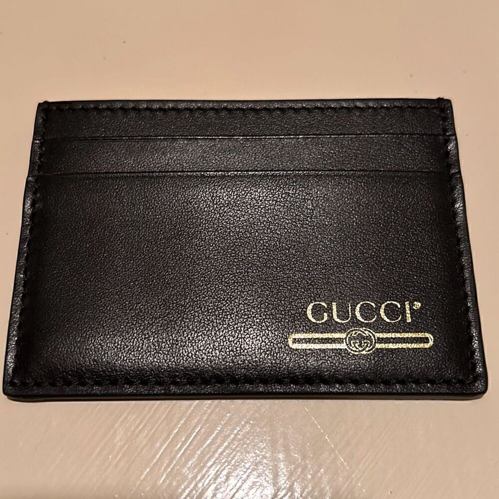 Gucci GG Mens Womens Card Holder Case Wallet Leather Black New Without Box